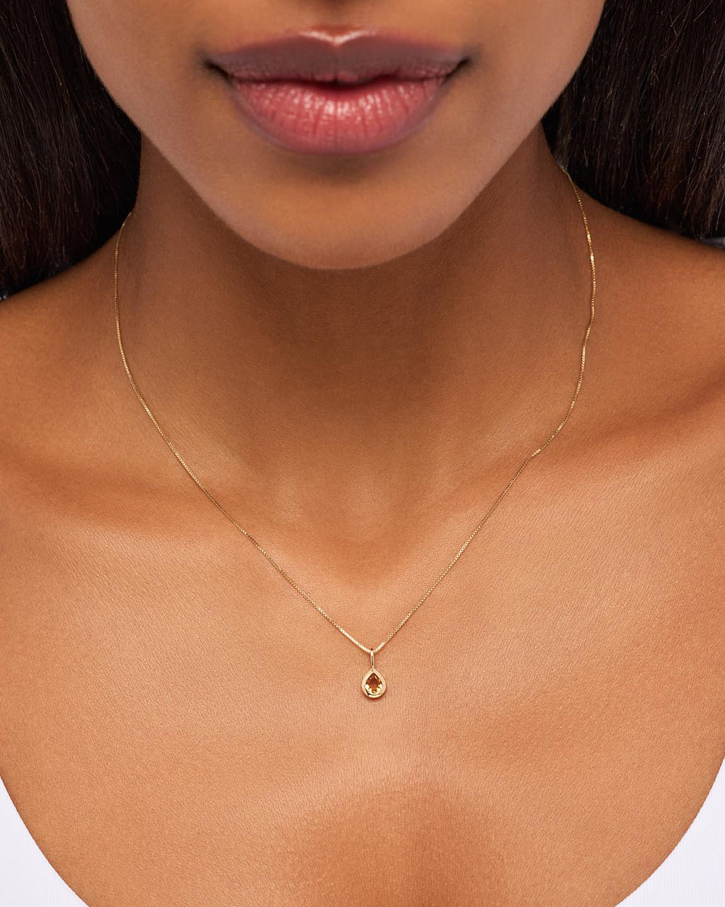 Solid Yellow Gold - Citrine Teardrop Necklace