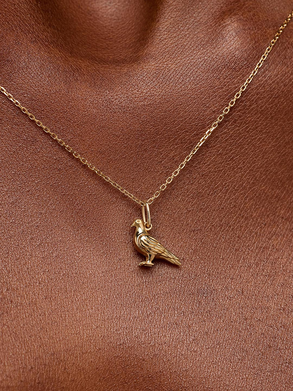 Solid Yellow Gold - Pigeon Charm Necklace