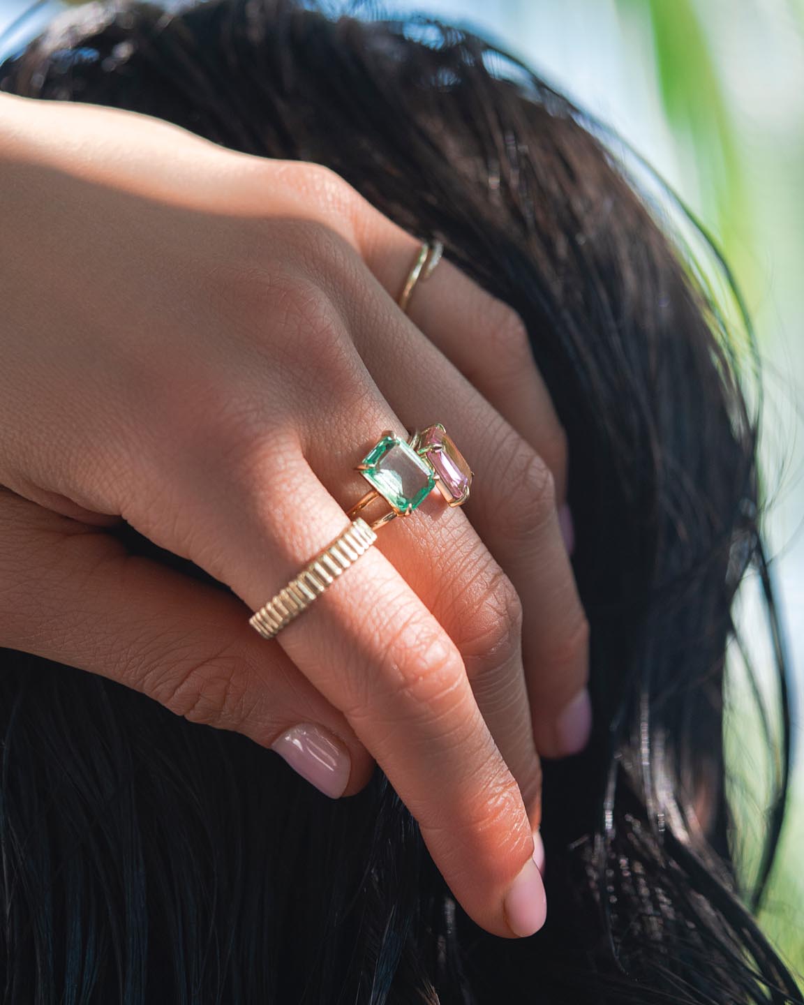 Solid Yellow Gold - Green Sapphire Spritz Ring