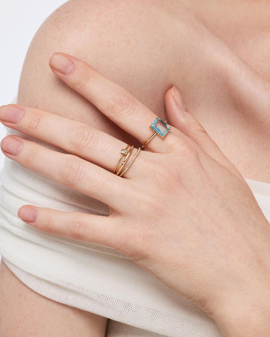 Solid Yellow Gold - Blue Topaz Spritz Ring