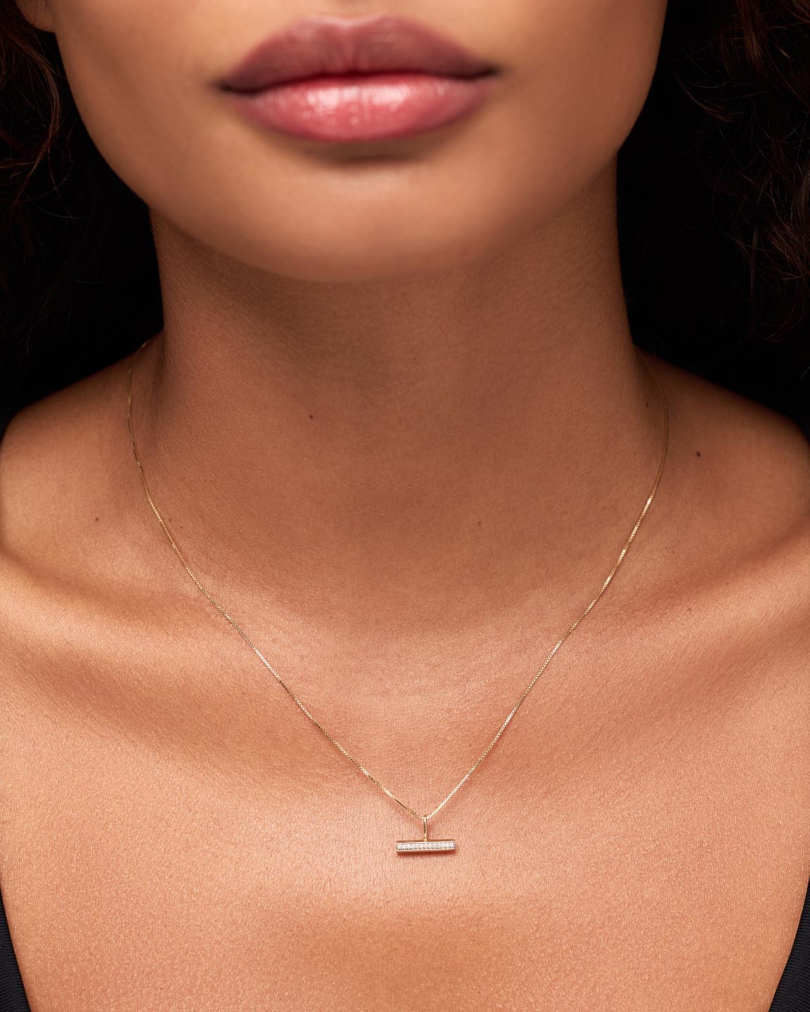 Solid Yellow Gold - Diamond Toggle Charm Necklace
