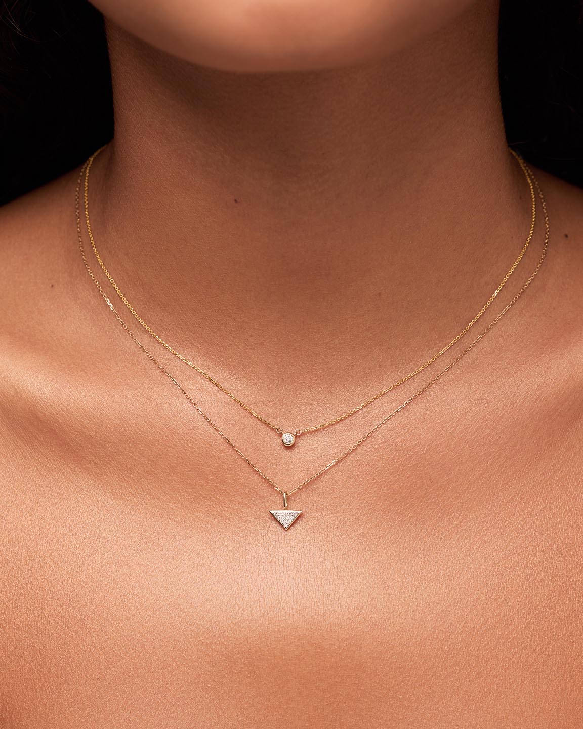 Solid Yellow Gold - Trillion Diamond Charm Necklace