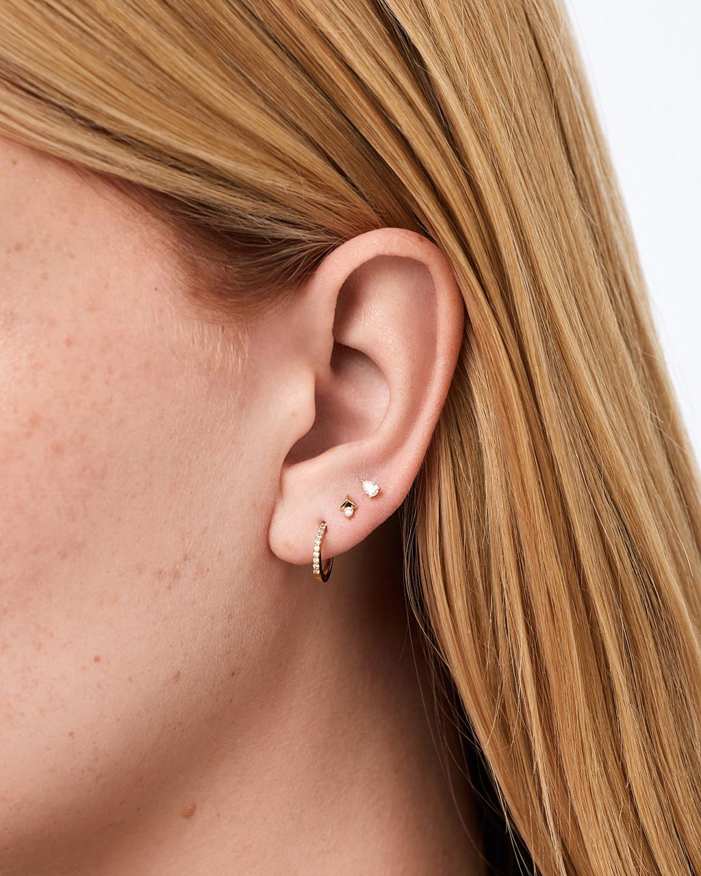 Solid Yellow Gold - Diamond Pear Flatback Single Stud