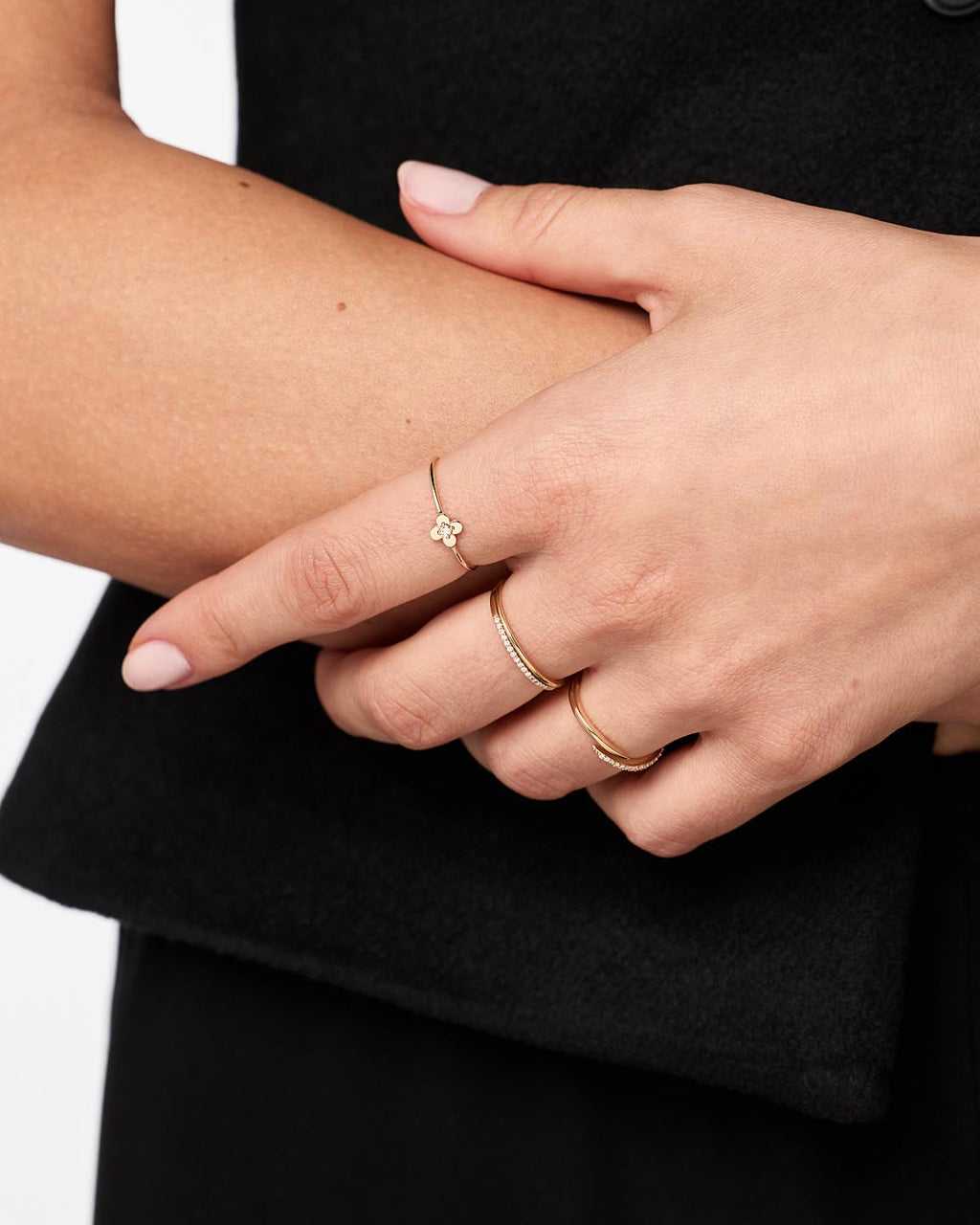 Solid Yellow Gold - Mini Diamond Flower Ring