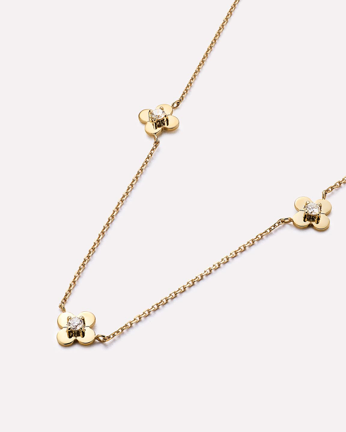Solid Yellow Gold - Mini Flower Station Necklace