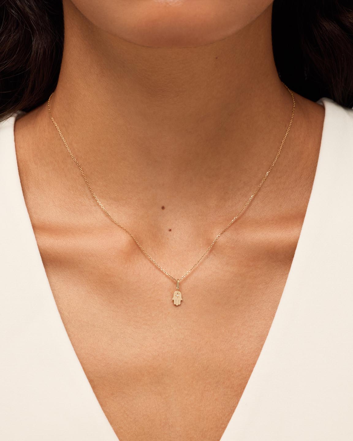 Solid Yellow Gold - Diamond Hamsa Charm