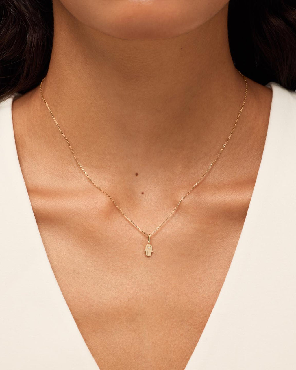 Solid Yellow Gold - Diamond Hamsa Charm