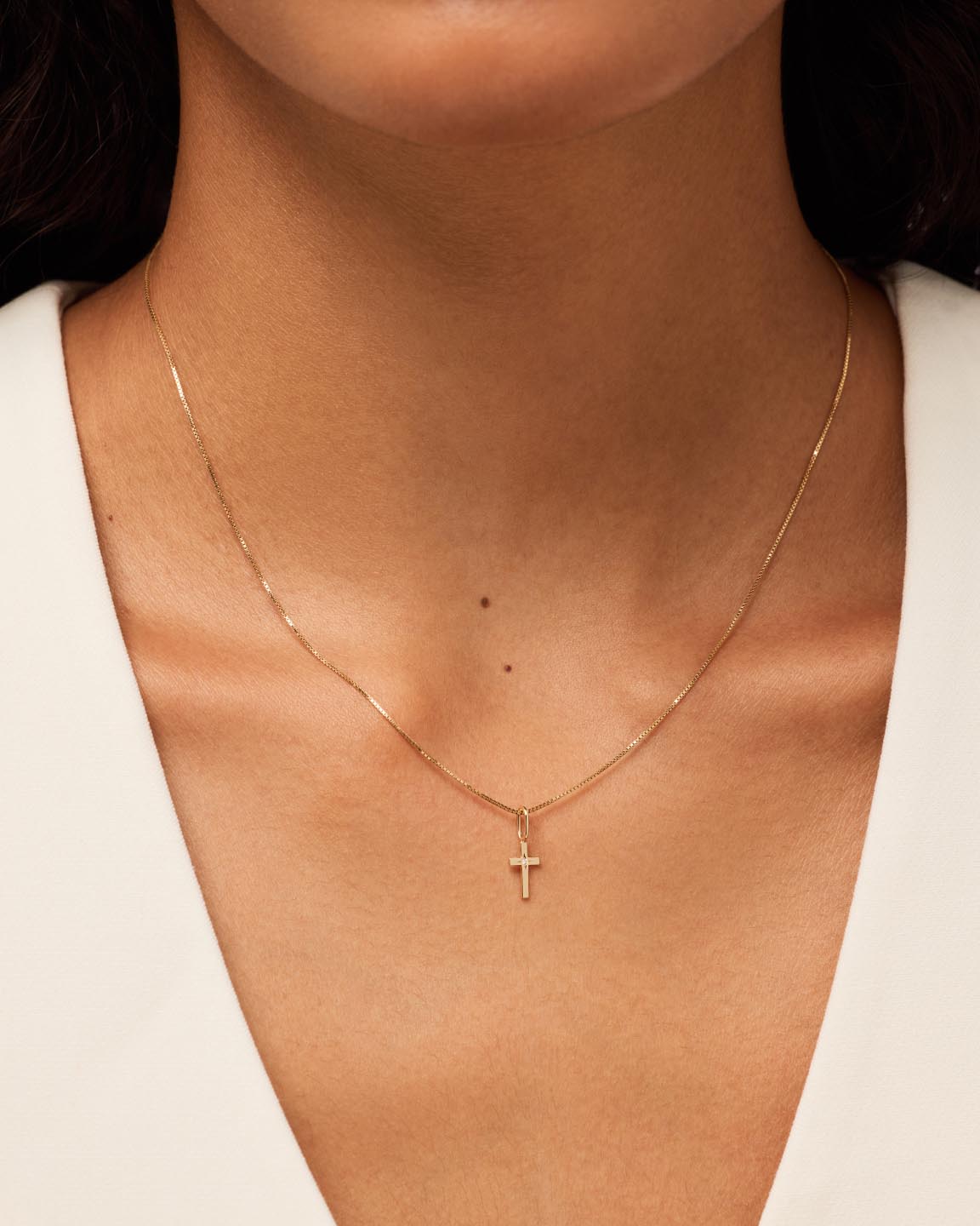 Solid Yellow Gold - Diamond Cross Necklace