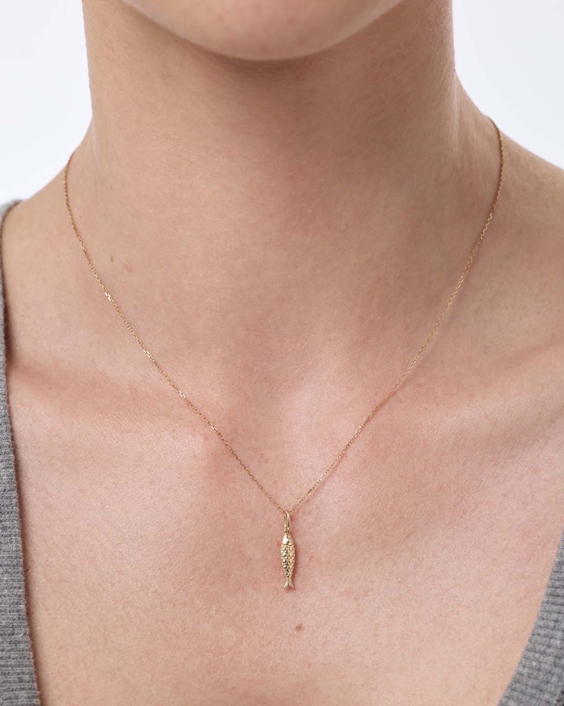 Solid Yellow Gold - Gold Fish Necklace