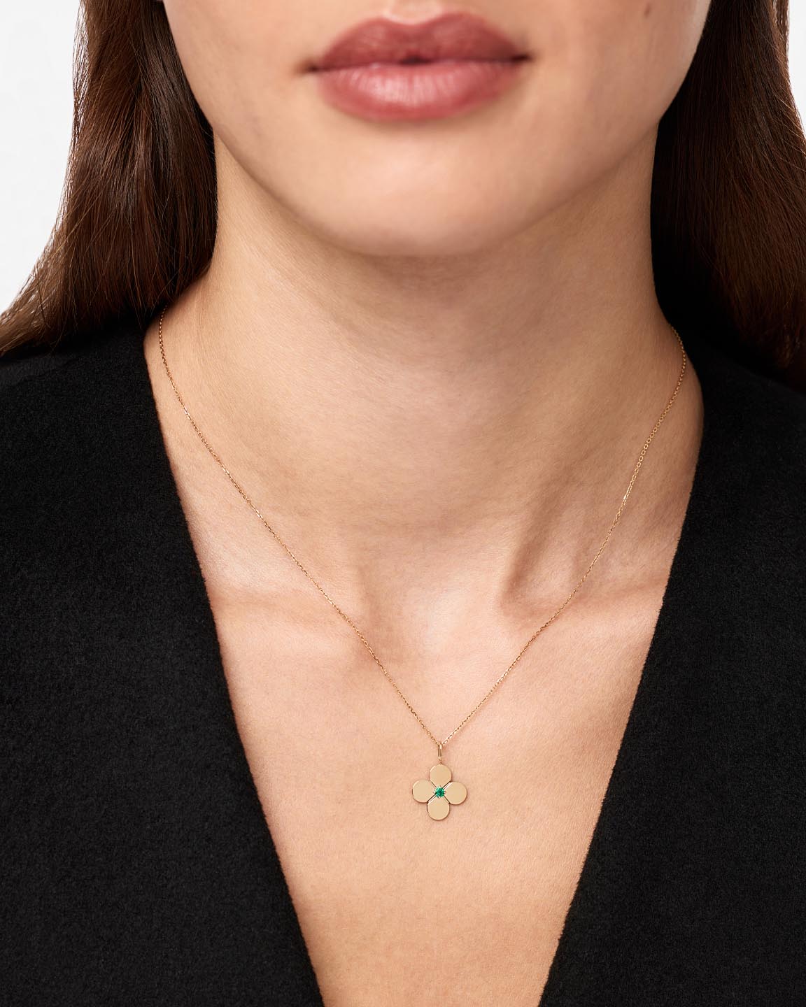 Solid Yellow Gold - Emerald Flower Charm