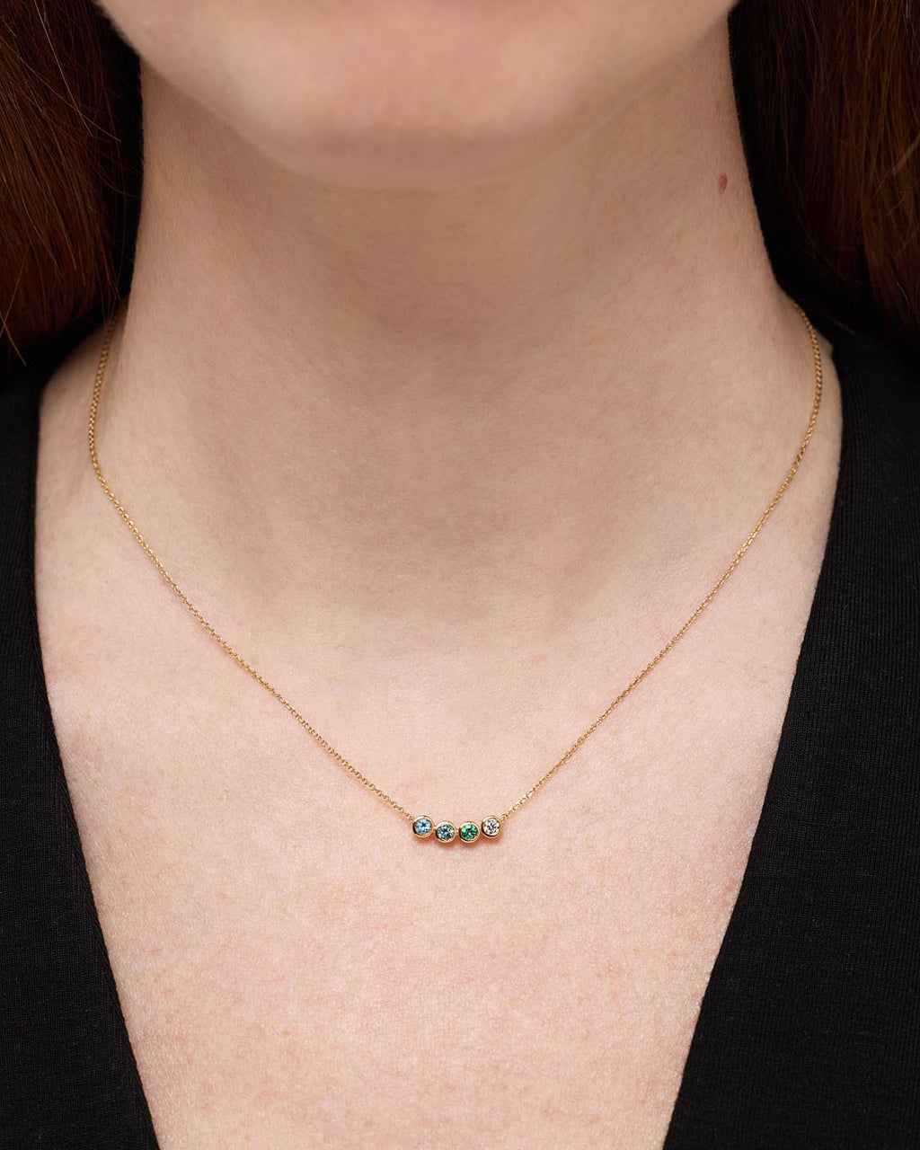 Solid Yellow Gold - 4 Stone Birthstone Necklace