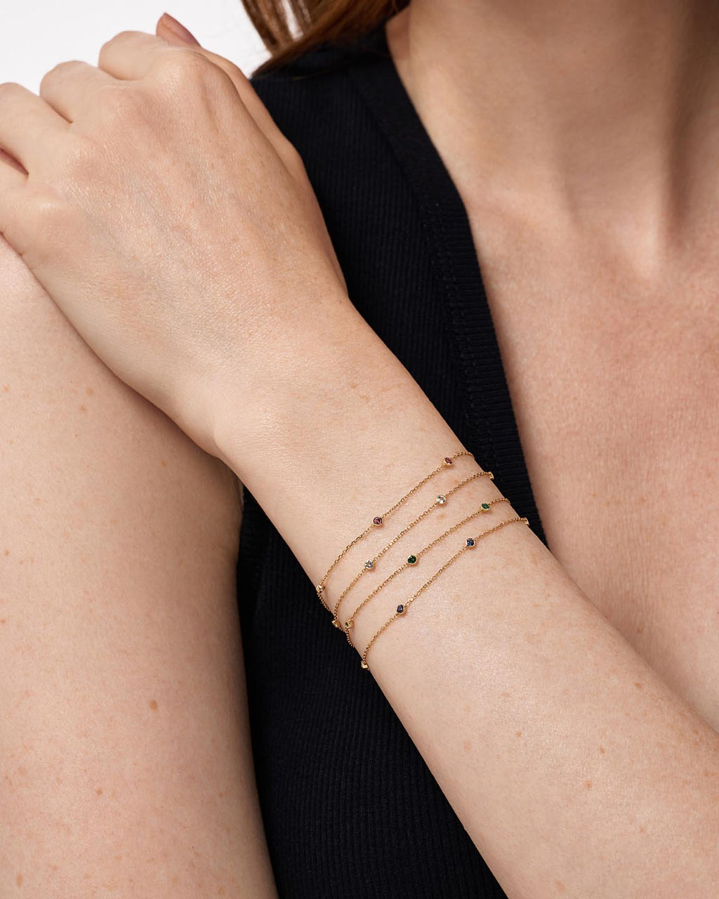 Solid Yellow Gold - Peridot Birthstone Station Bracelet