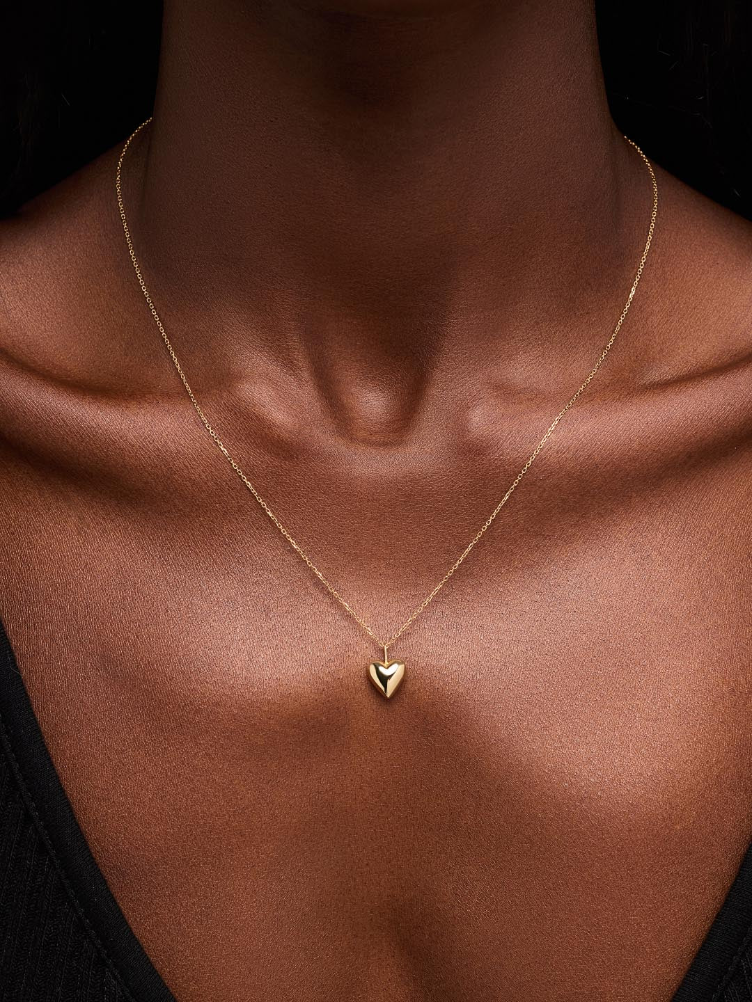 Solid Yellow Gold - Medium Heart Charm Necklace