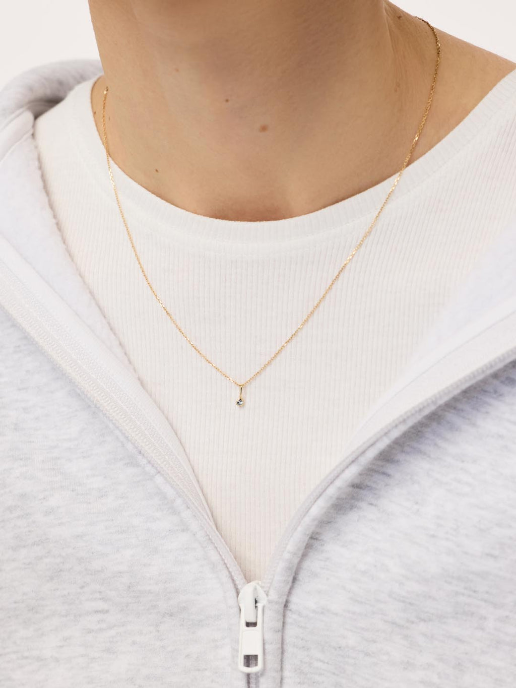Solid Yellow Gold - Aquamarine Mini Birthstone Necklace