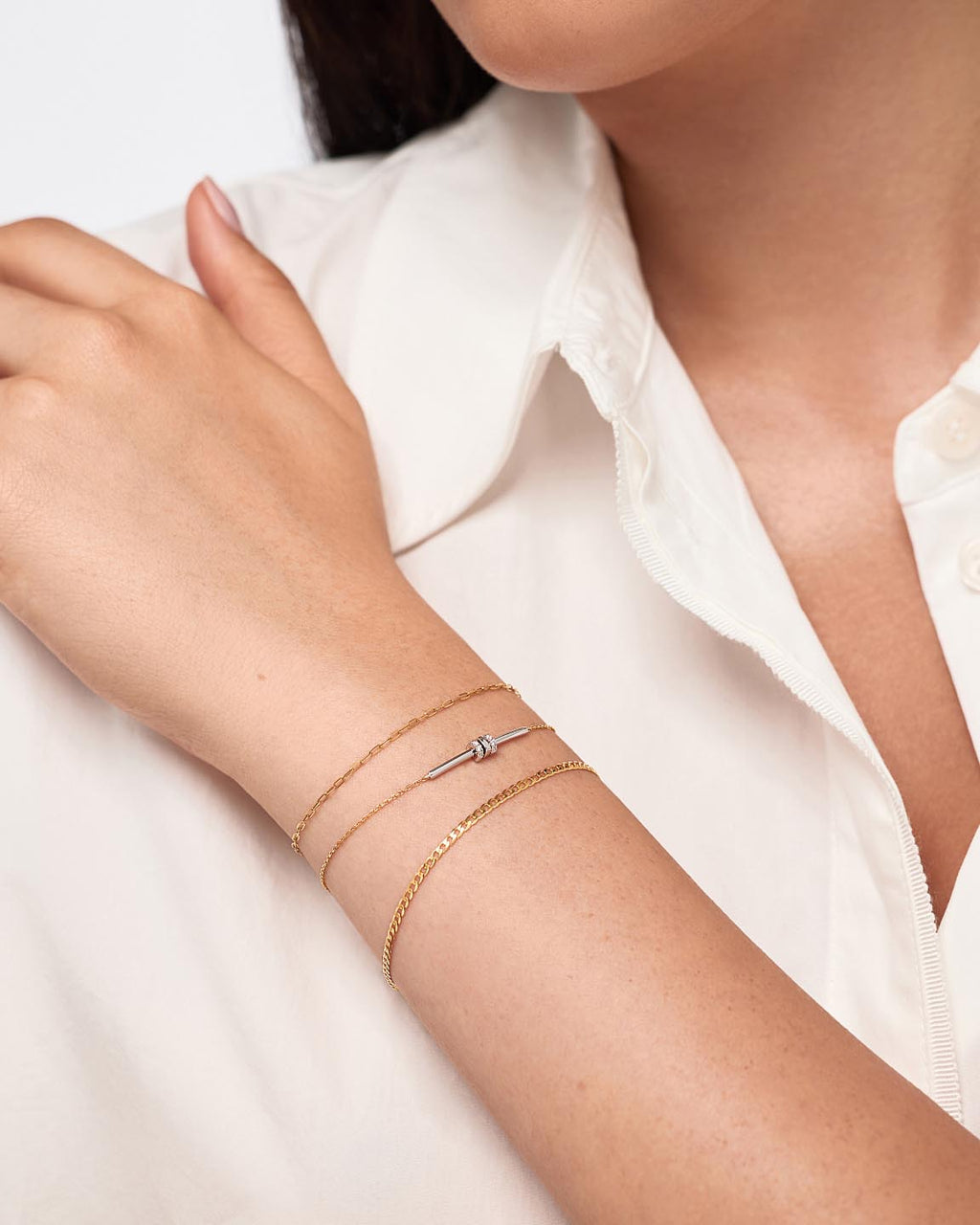 Solid Yellow Gold - Diamond Links Bar Bracelet