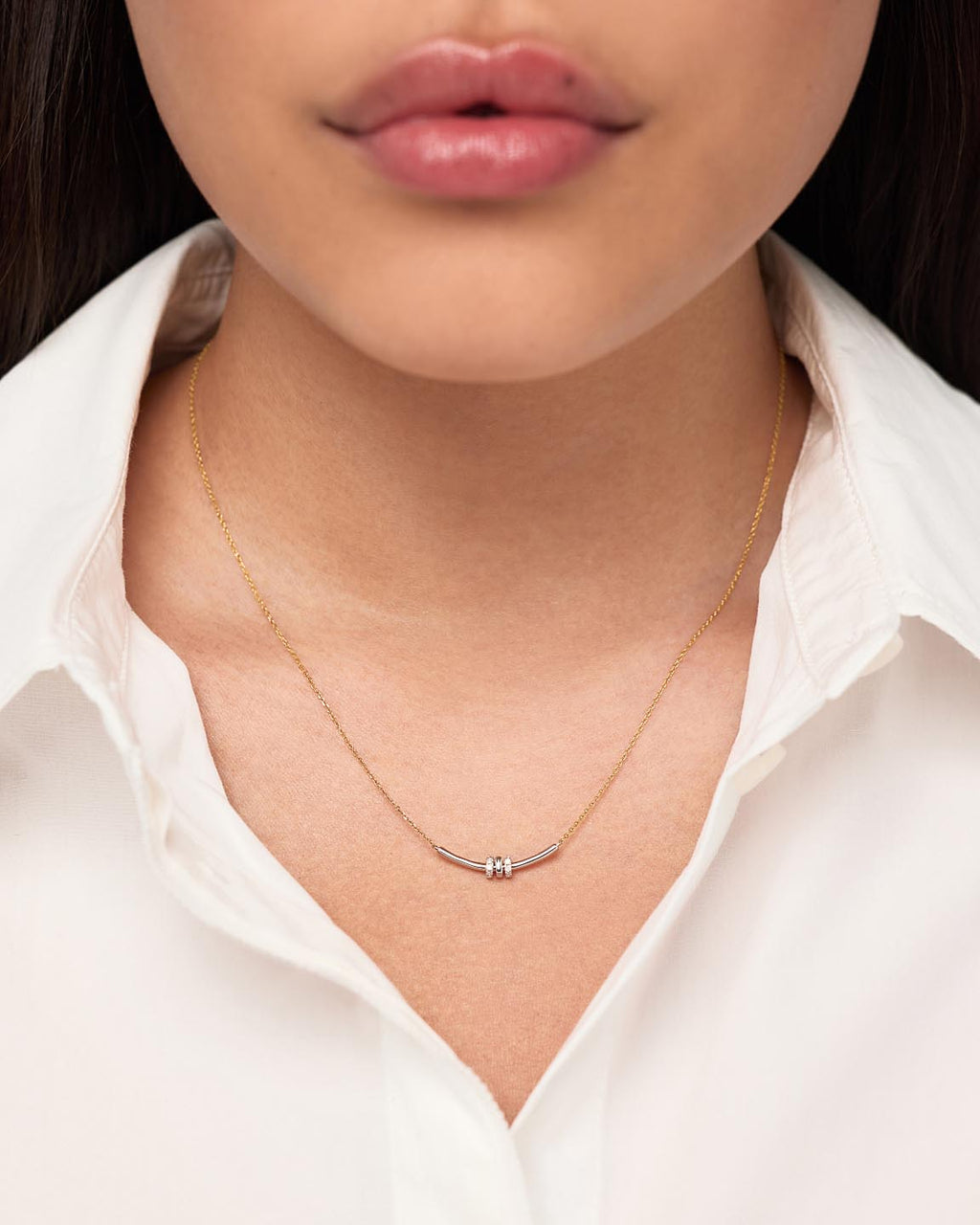 Solid Yellow Gold - Diamond Links Bar Necklace