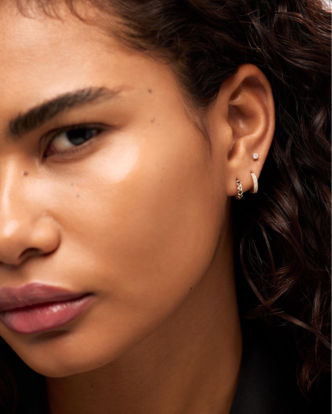 Solid Yellow Gold - Pyramid Huggie Hoops