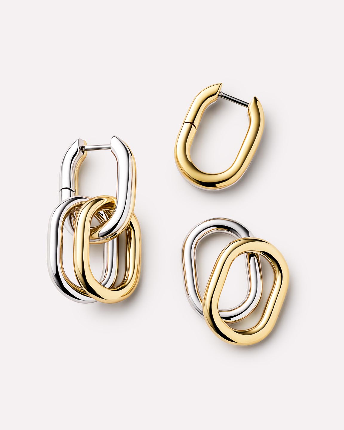 Drop Earrings - Ash Double Two Tone Links