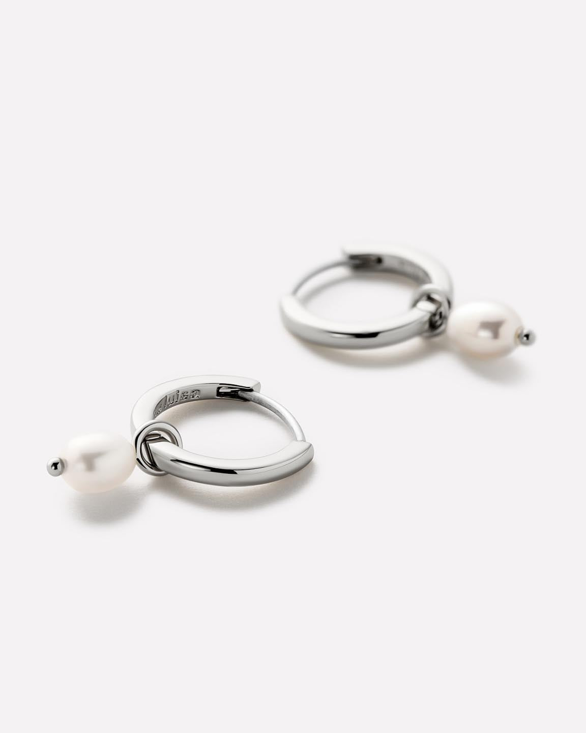 Pearl Huggie Hoops - Frida Silver