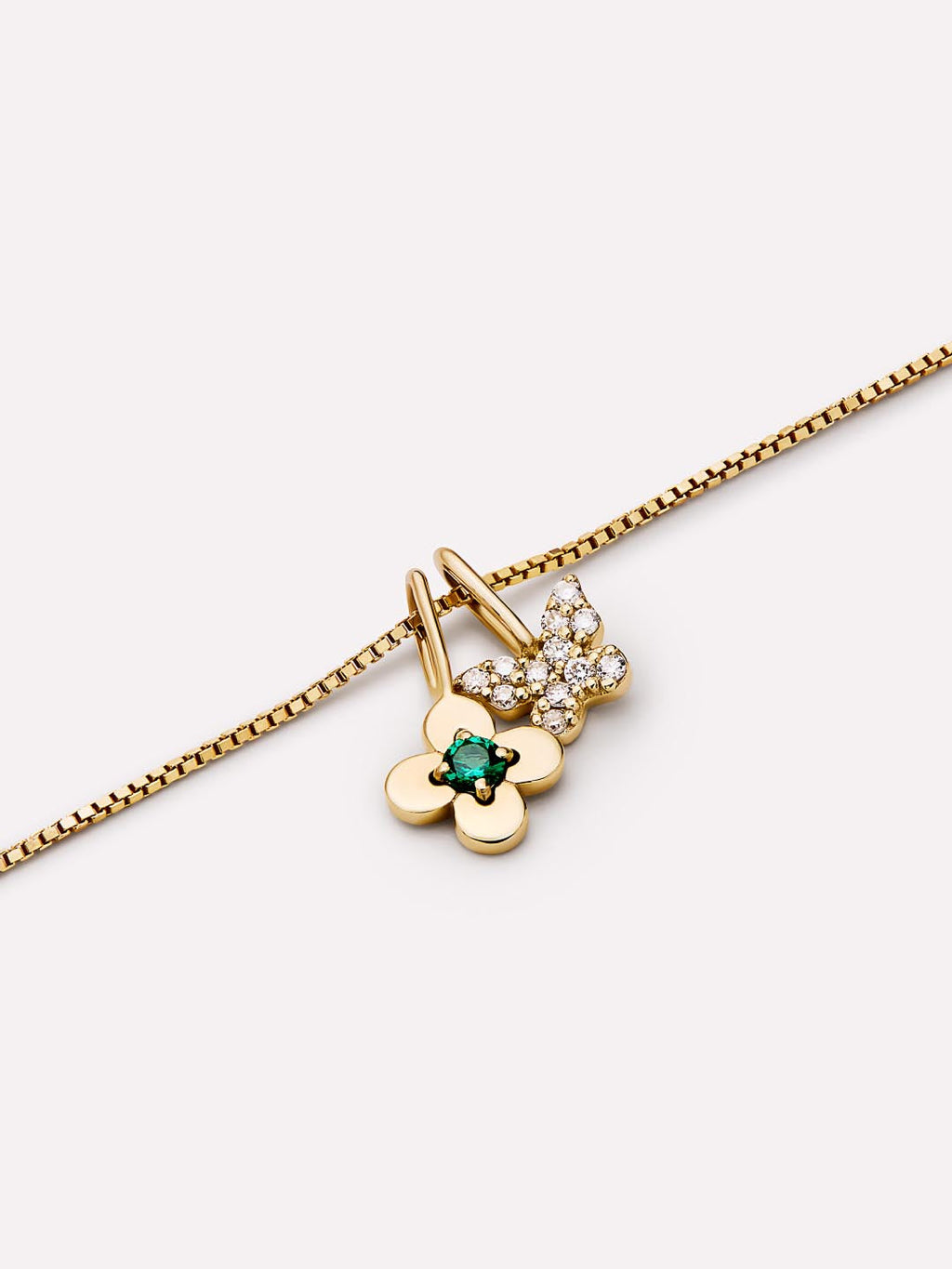 Solid Yellow Gold - Emerald Mini Flower Charm
