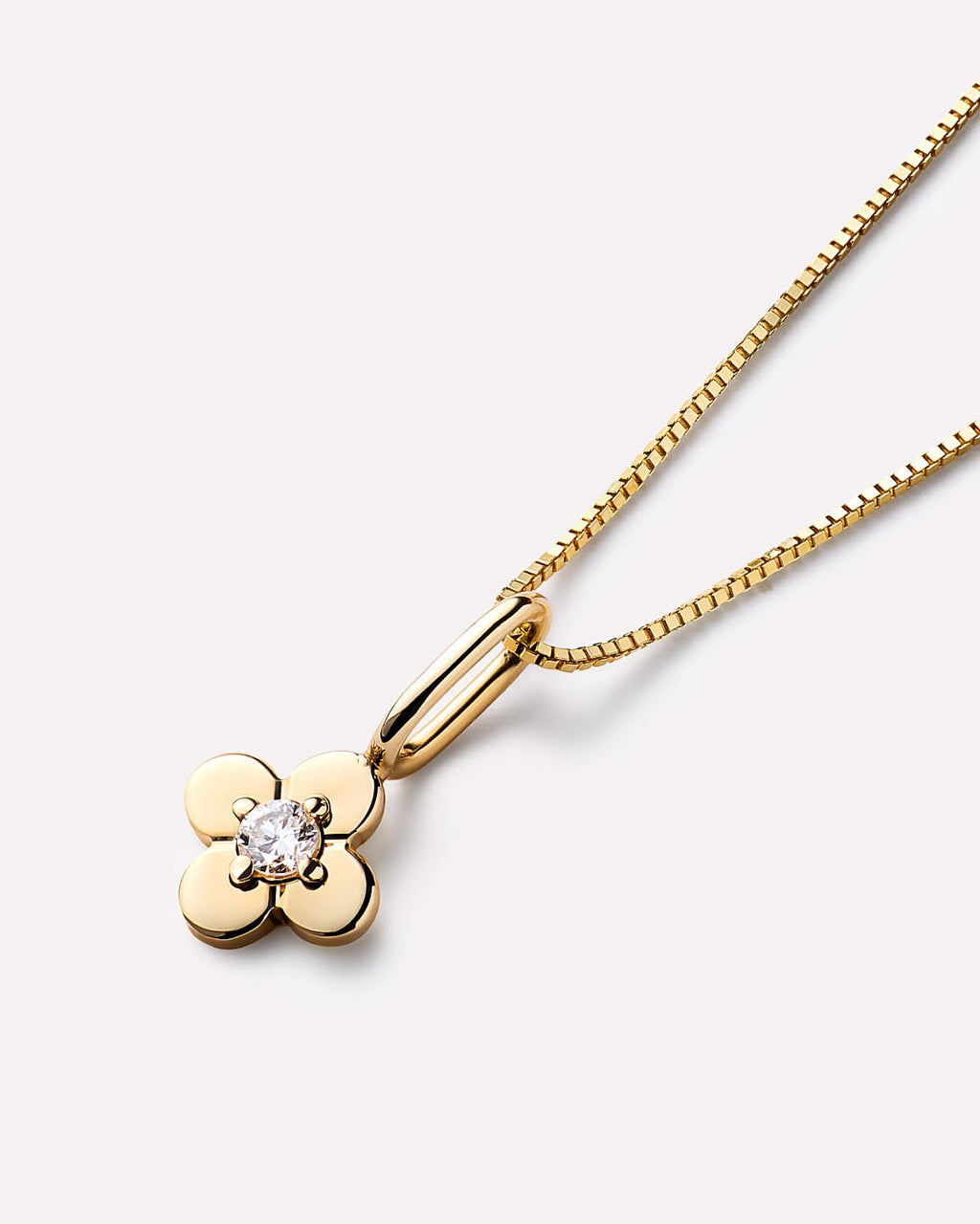 Solid Yellow Gold - Diamond Flower Charm Necklace