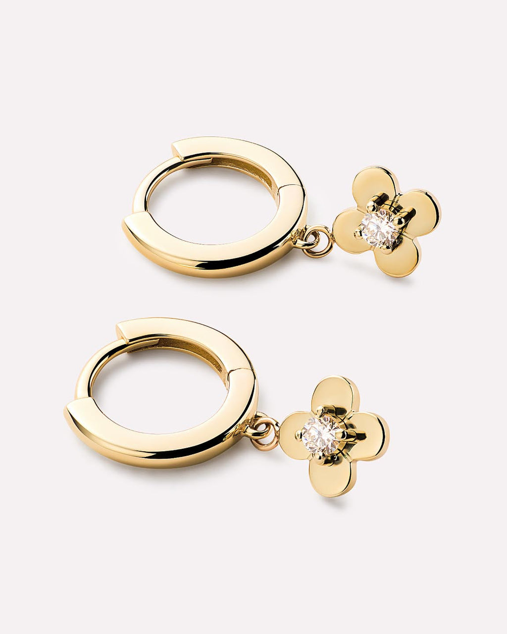 Solid Yellow Gold - Mini Flower Drop Earrings