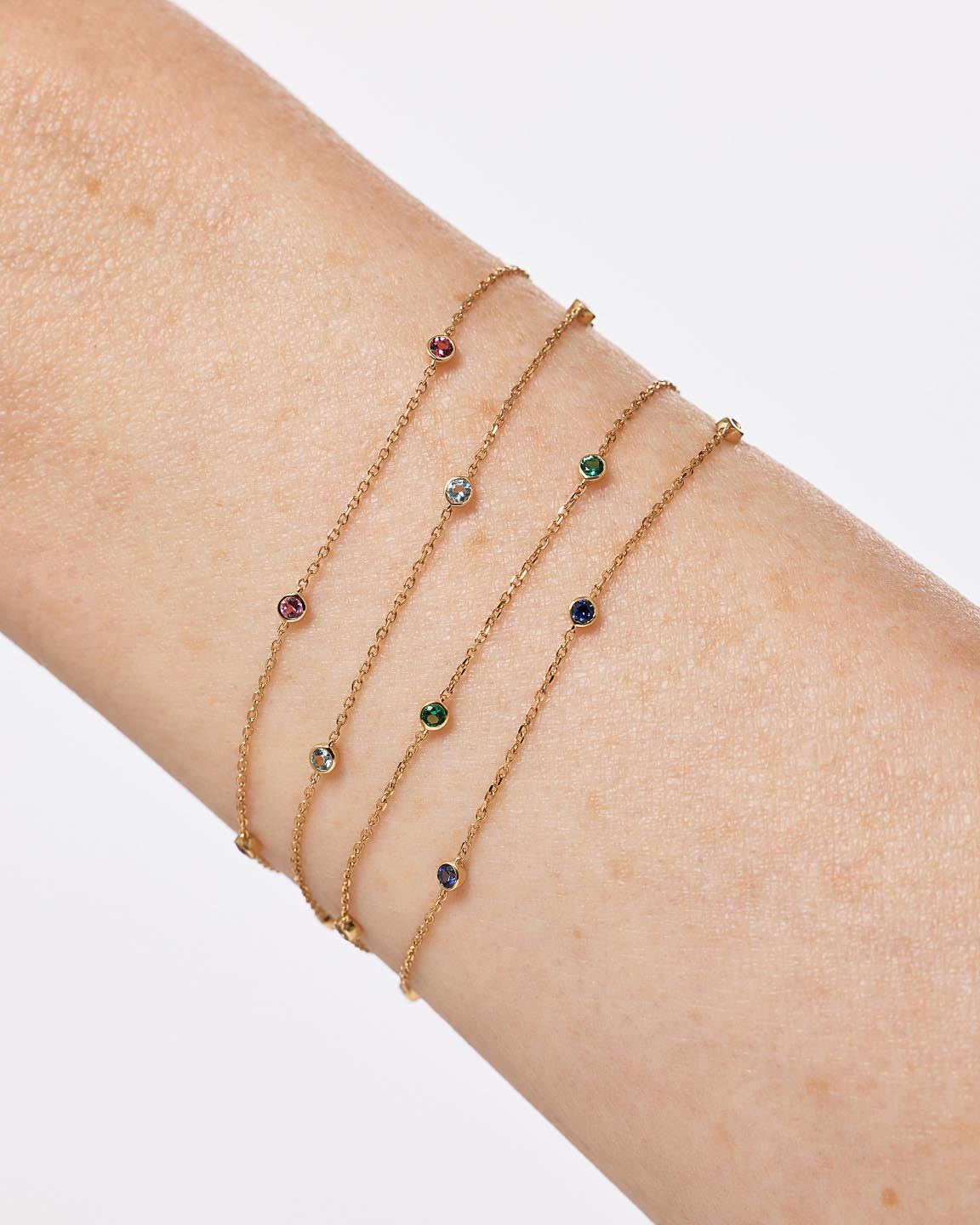 Solid Yellow Gold - Garnet Birthstone Station Bracelet