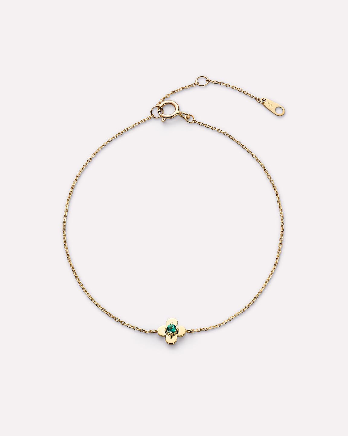 Solid Yellow Gold - Emerald Mini Flower Bracelet