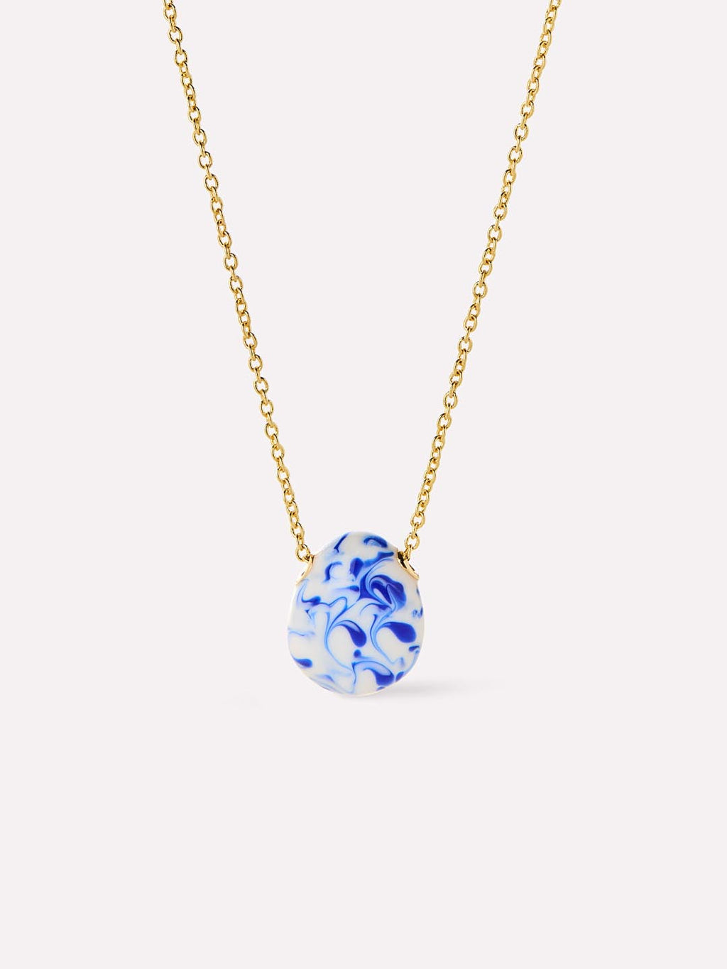 Gold Statement Necklace - Pebble Mini Marble Blue