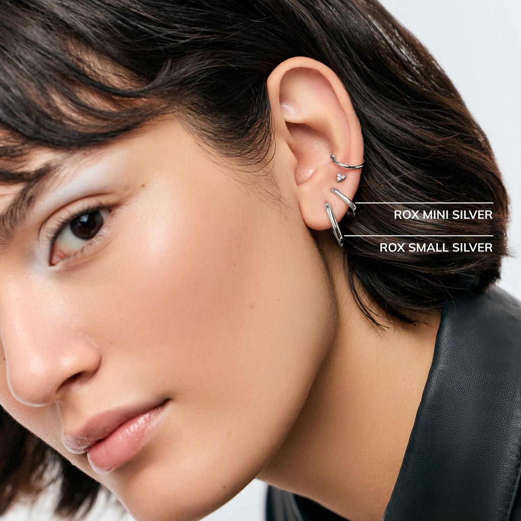 Sterling Silver Elongated Mini Hoops - Rox Mini Silver