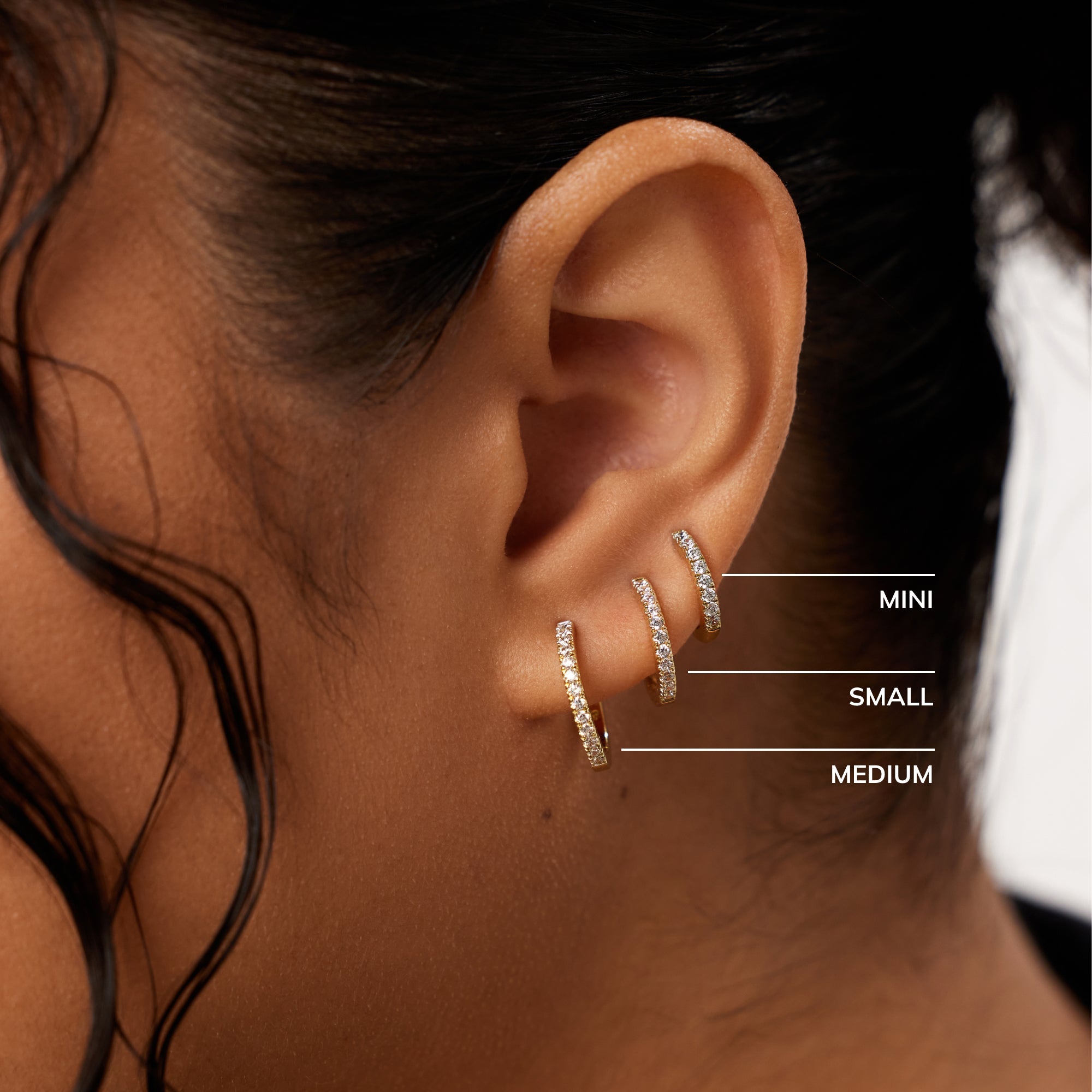 Gold Huggie Hoop Earrings - Pave Huggie Hoops Medium