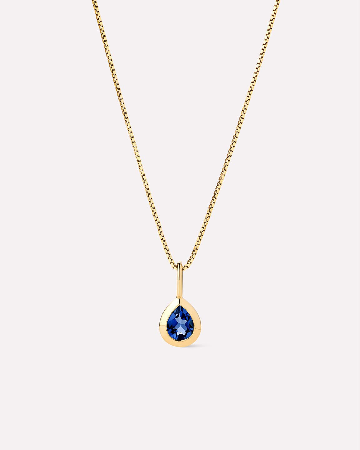 Solid Yellow Gold - Light Blue Sapphire Teardrop Necklace