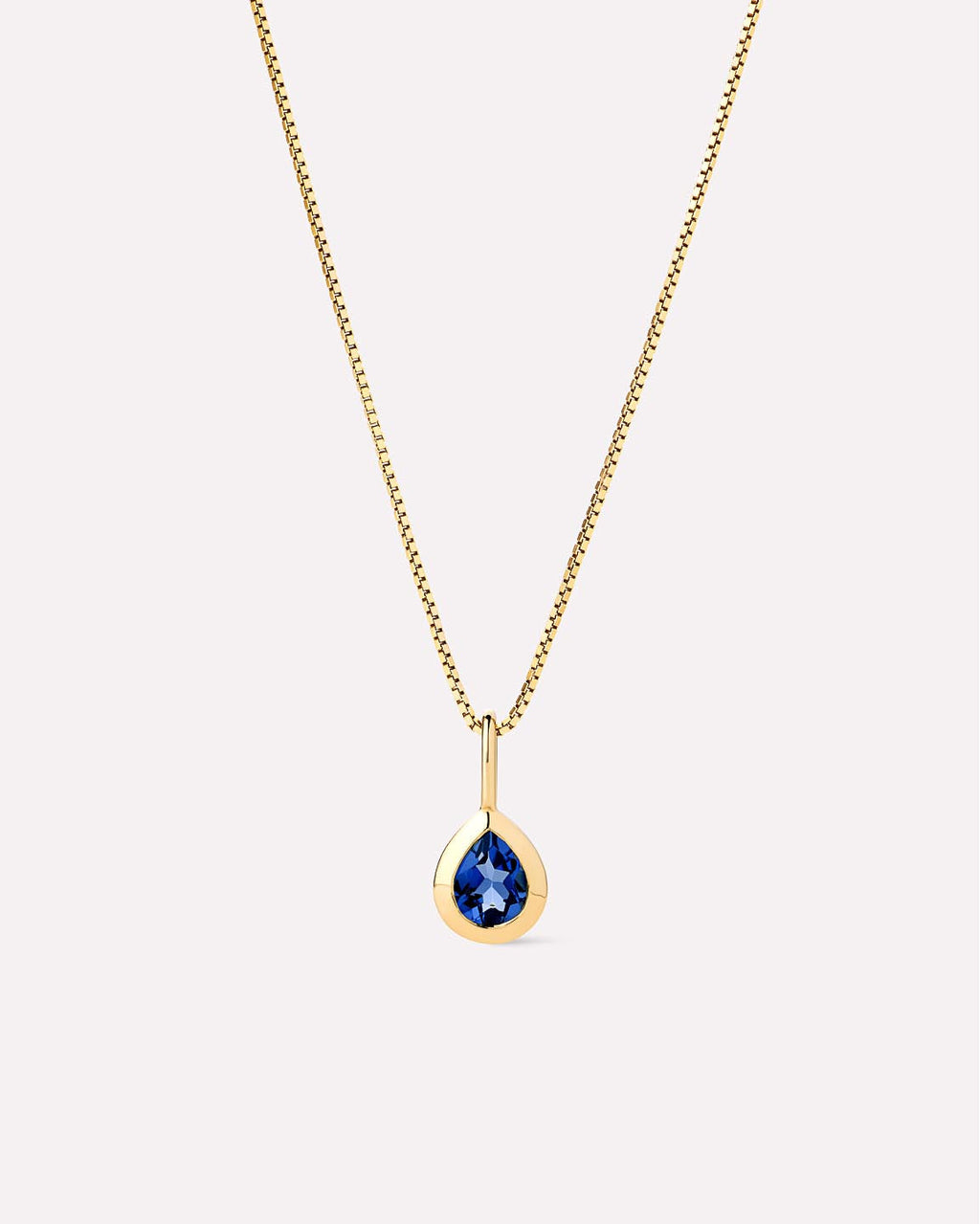 Solid Yellow Gold - Light Blue Sapphire Teardrop Necklace