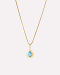 Solid Yellow Gold - Blue Topaz Teardrop Necklace