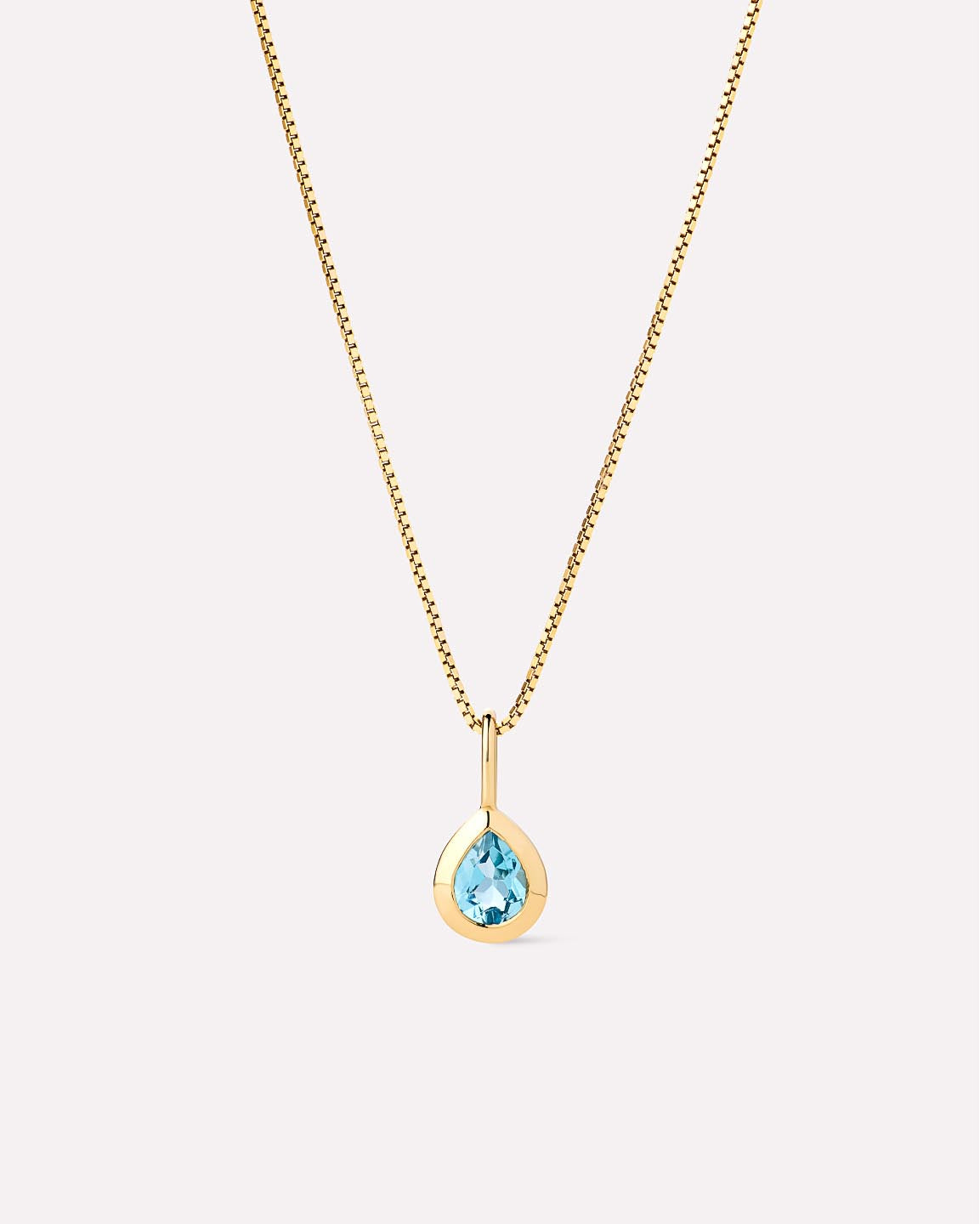 Solid Yellow Gold - Blue Topaz Teardrop Necklace