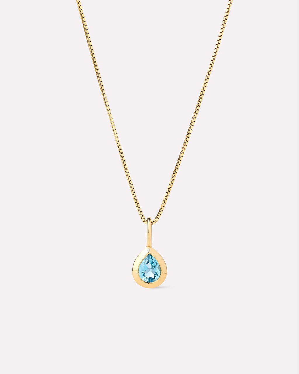 Solid Yellow Gold - Blue Topaz Teardrop Necklace