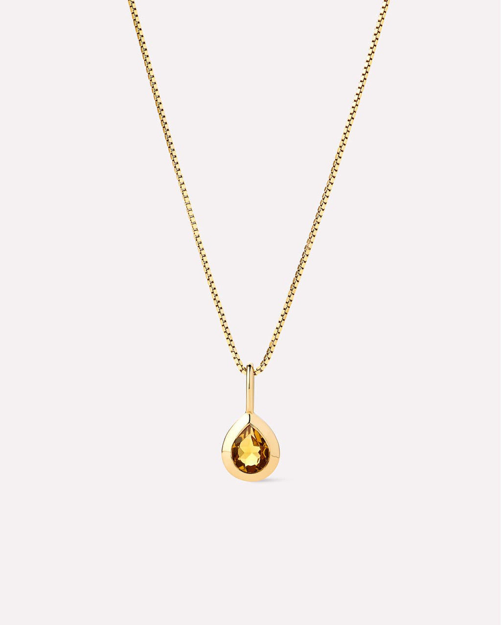 Solid Yellow Gold - Citrine Teardrop Necklace