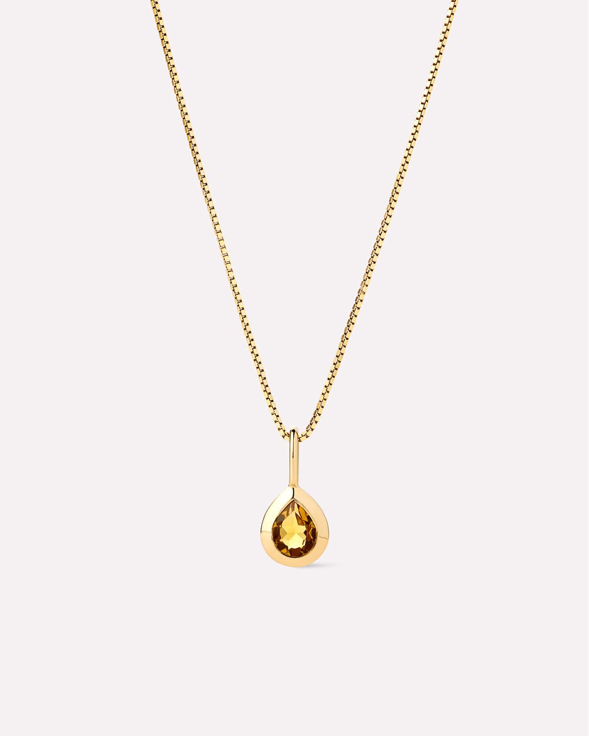 Solid Yellow Gold - Citrine Teardrop Necklace