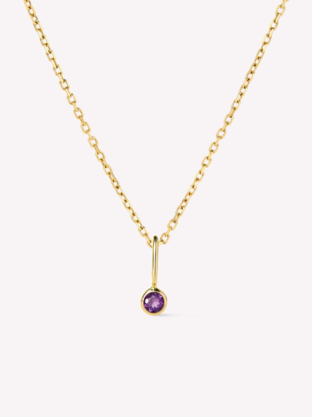Solid Yellow Gold - Amethyst Mini Birthstone Necklace