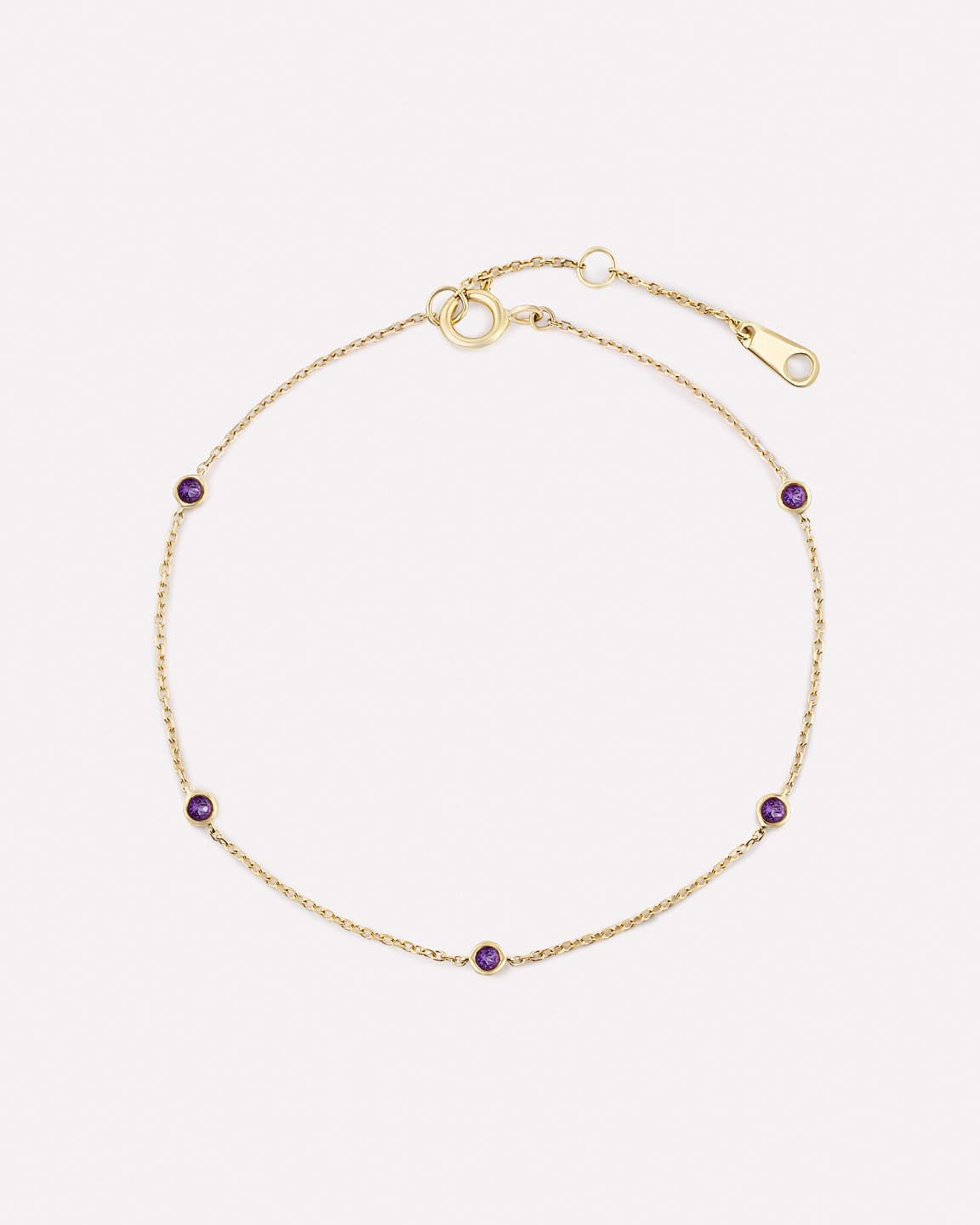 Solid Yellow Gold - Amethyst Birthstone Station Bracelet