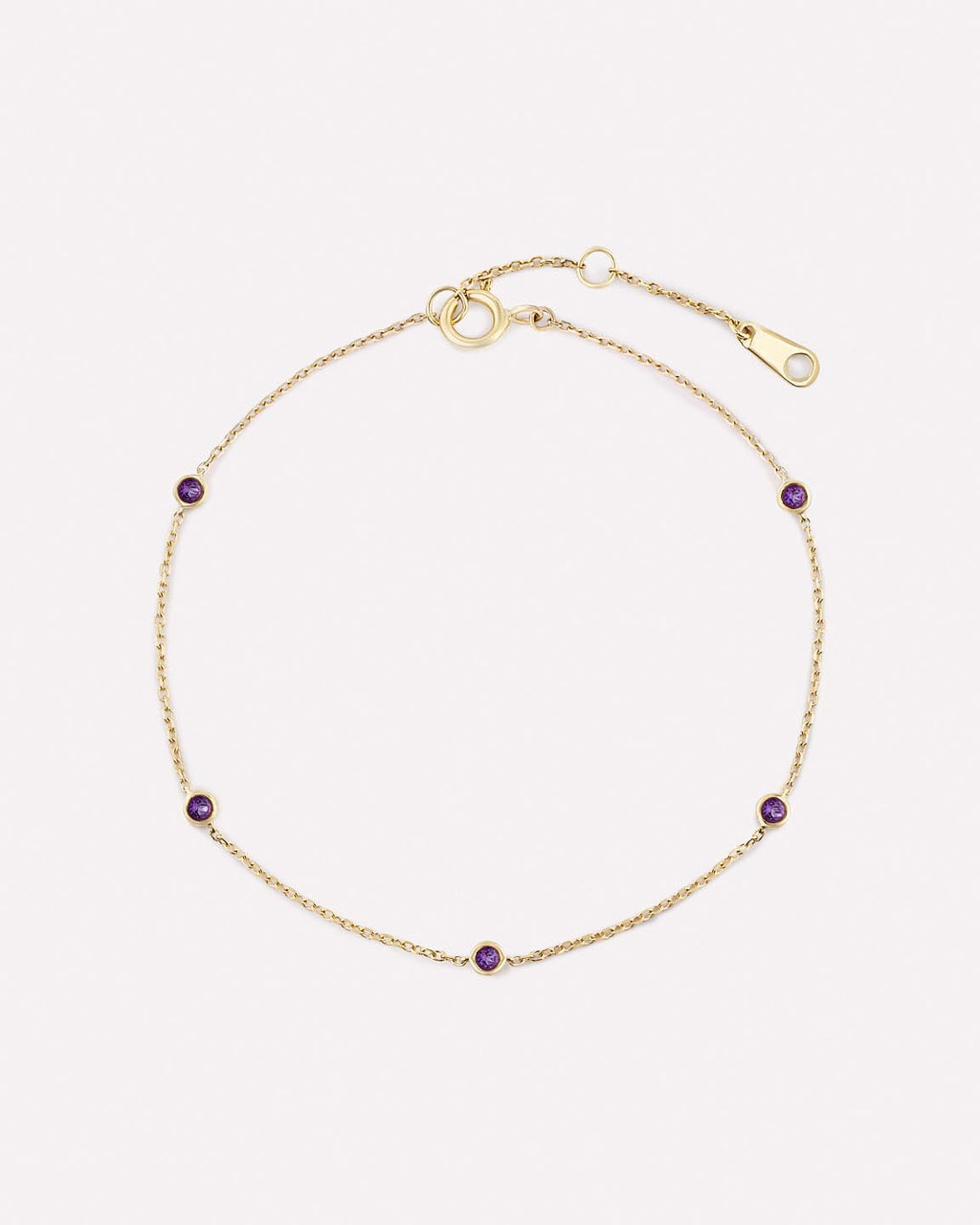 Solid Yellow Gold - Amethyst Birthstone Station Bracelet