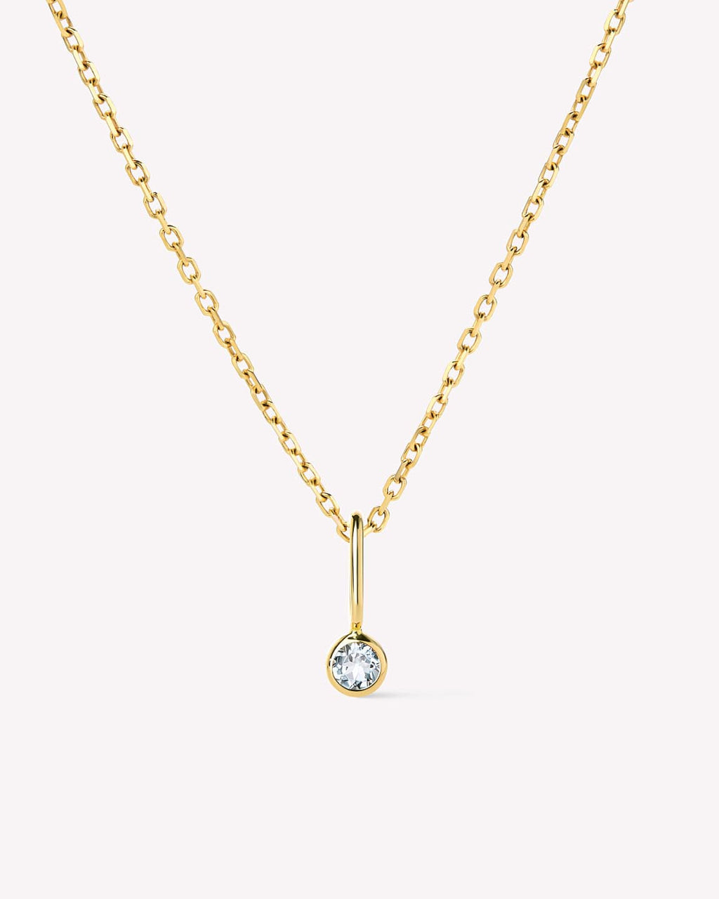 Solid Yellow Gold - Aquamarine Mini Birthstone Necklace
