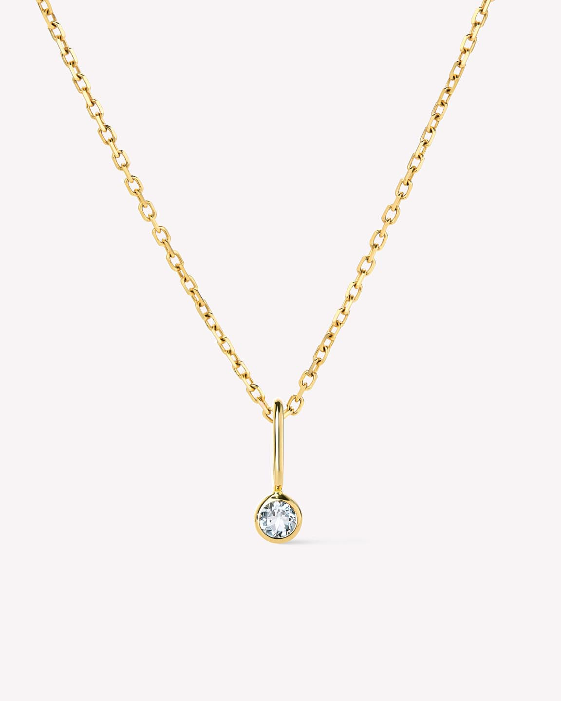 Solid Yellow Gold - Aquamarine Mini Birthstone Necklace
