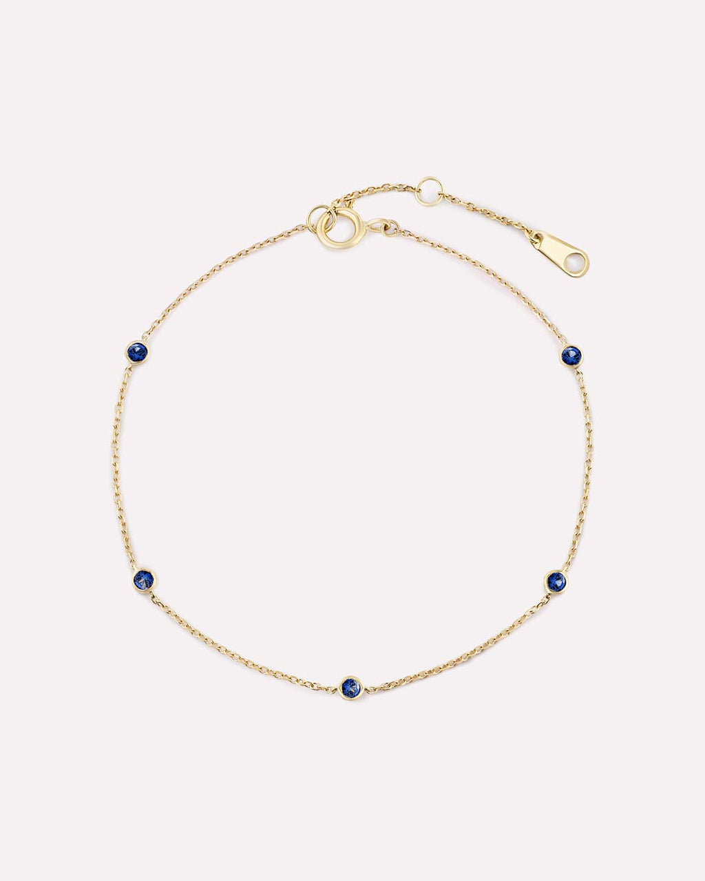 Solid Yellow Gold - Sapphire Birthstone Station Bracelet