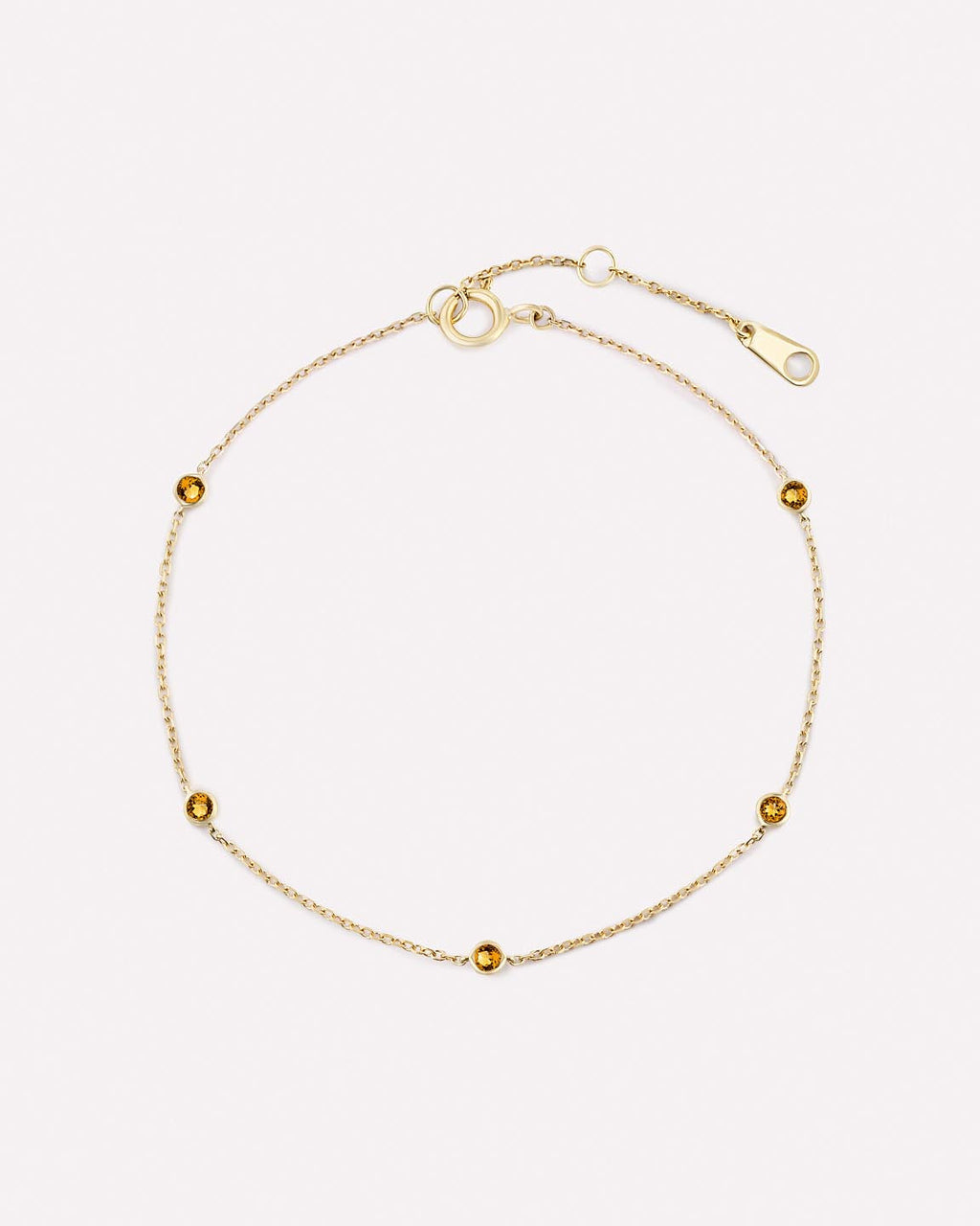 Solid Yellow Gold - Citrine Birthstone Station Bracelet