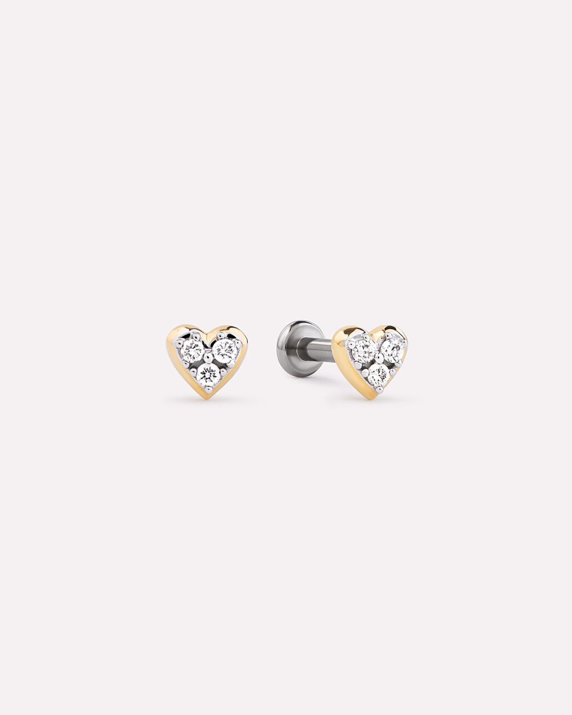 Solid Yellow Gold - Diamond Heart Flatback Studs