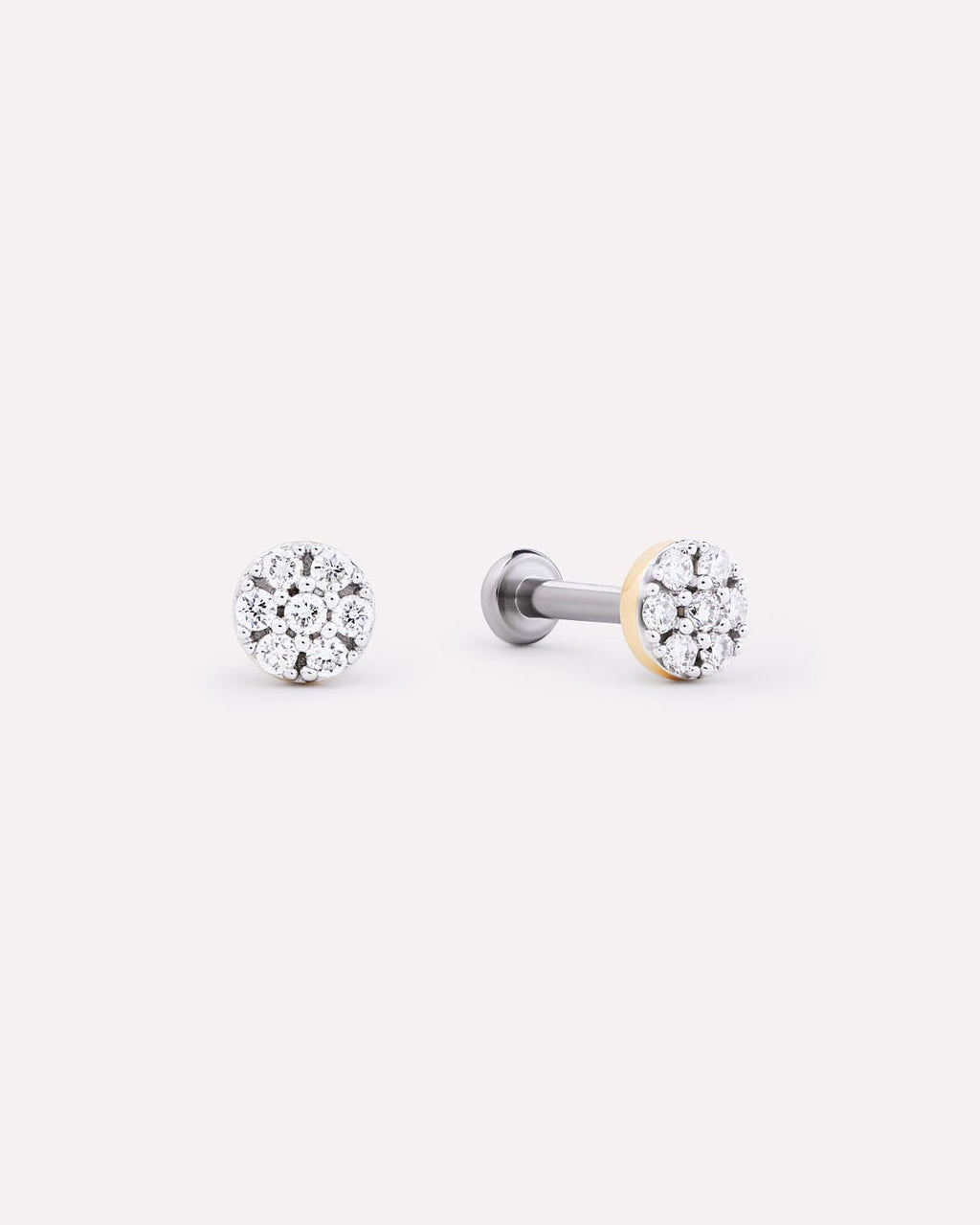Solid Yellow Gold - Diamond Circle Flatback Studs