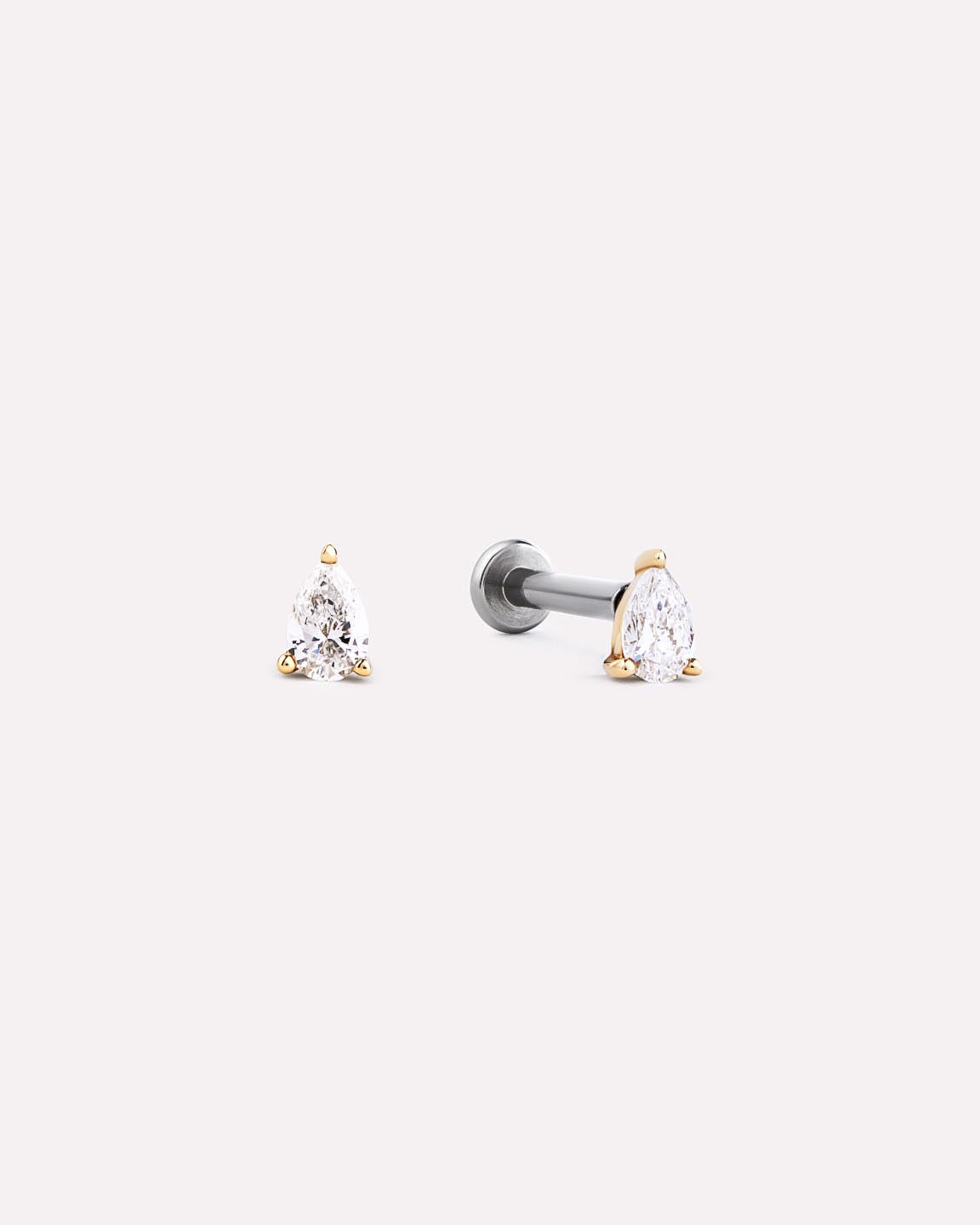 Solid Yellow Gold - Diamond Pear Flatback Studs