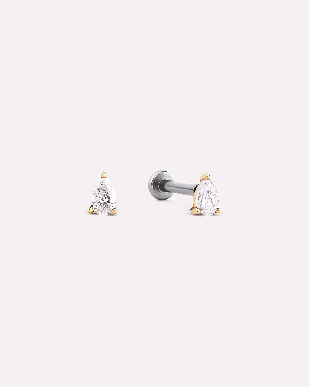 Solid Yellow Gold - Diamond Pear Flatback Studs