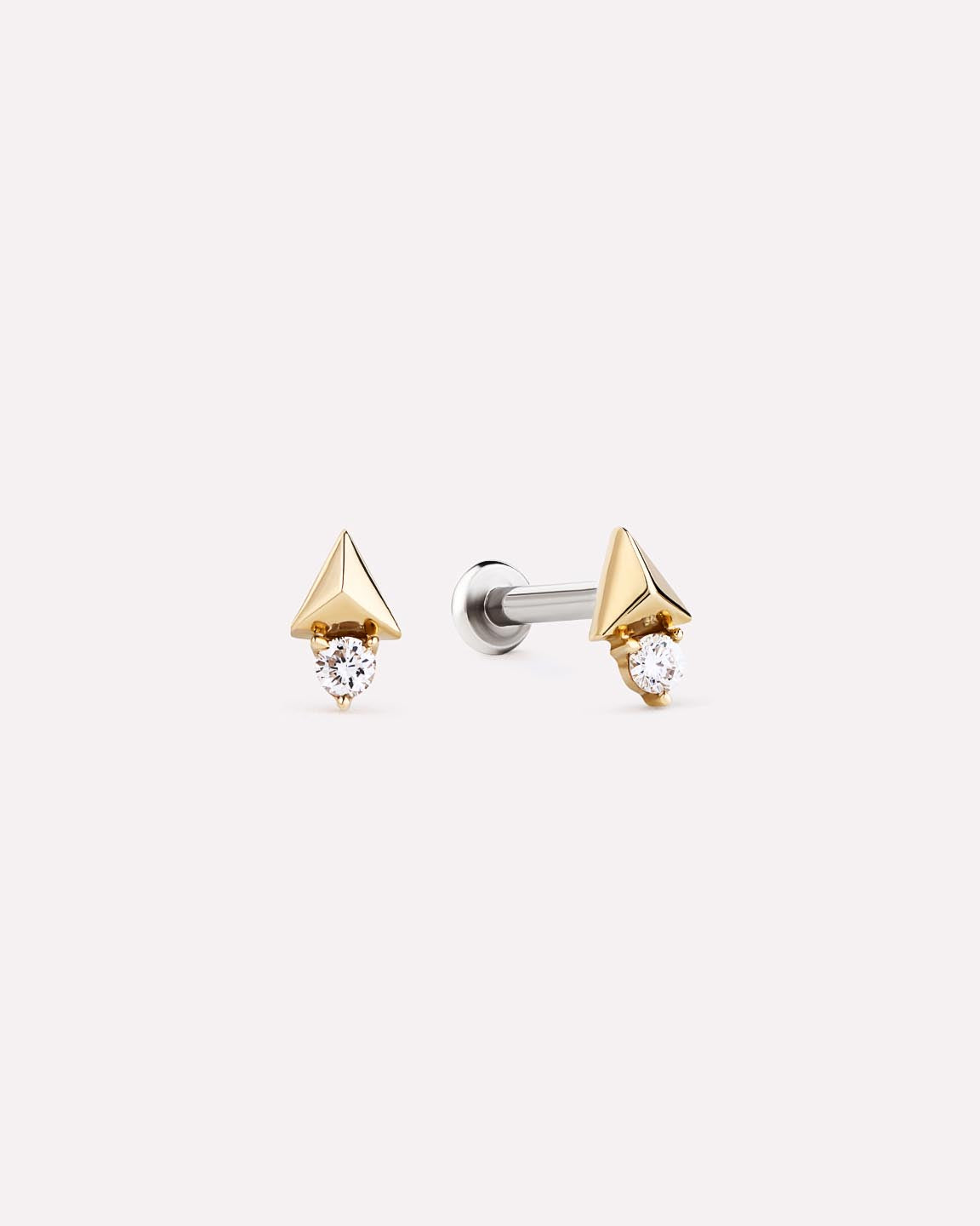 Solid Yellow Gold - Diamond Pyramid Flatback Studs